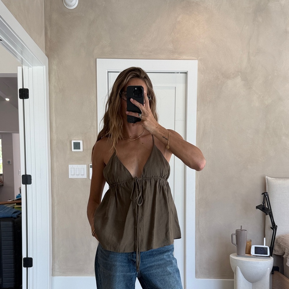 Zara Olive Green Tie-Front Camisole
